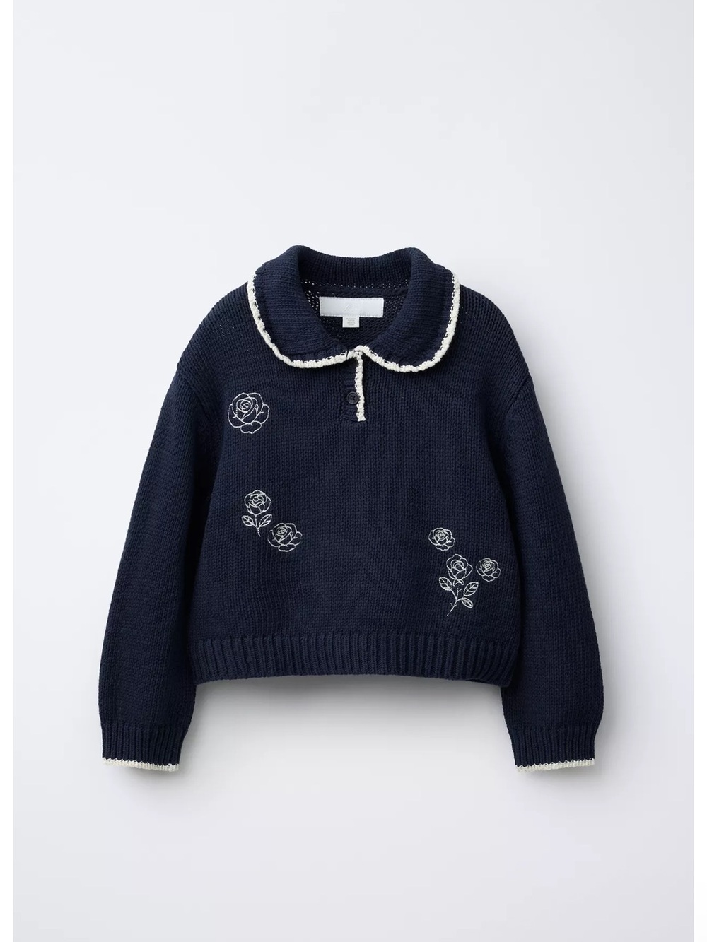 EMBROIDERED FLORAL PETER PAN COLLAR KNIT SWEATER